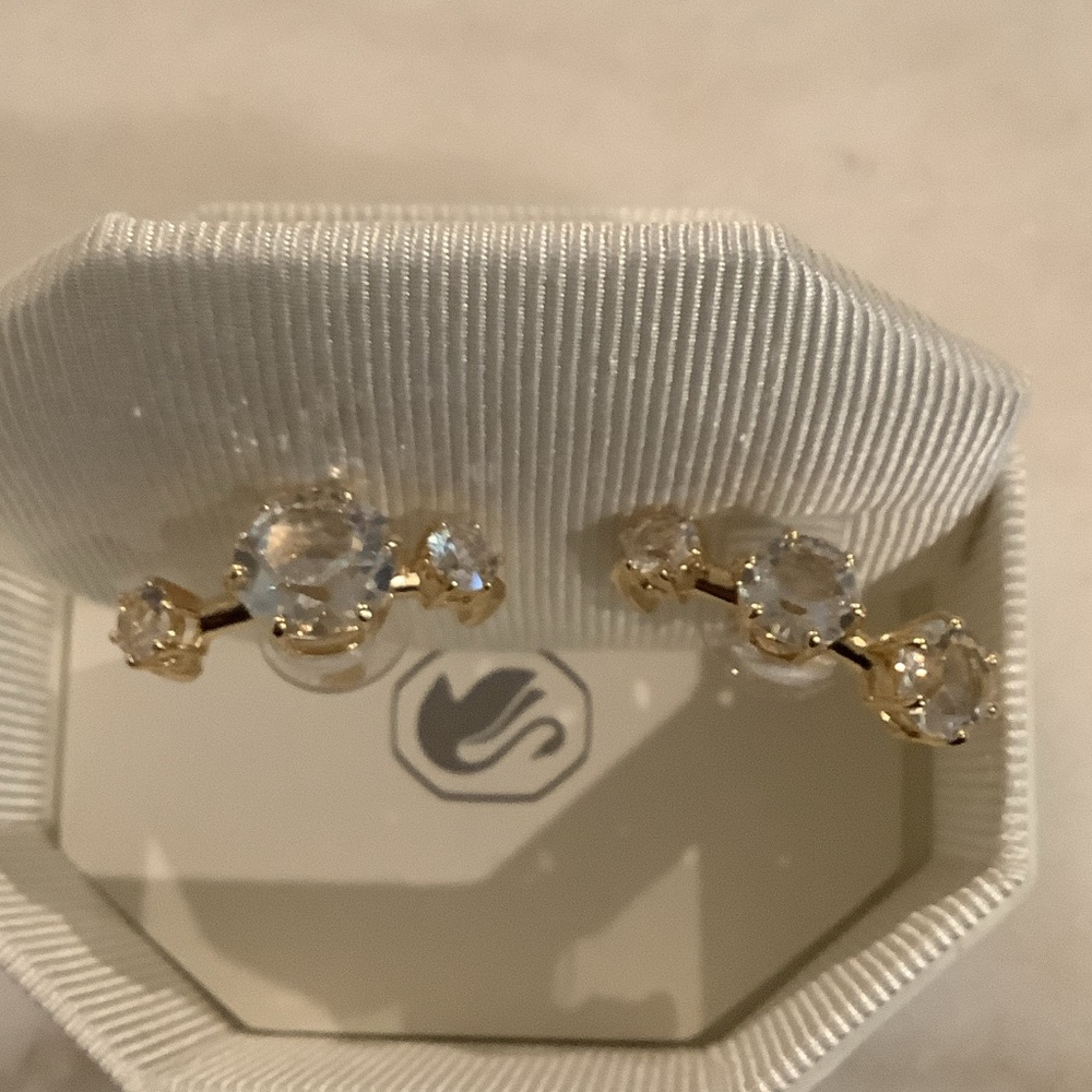 Swarovski Constella Gold Tone and White Crystal Stud Earrings, Brand New